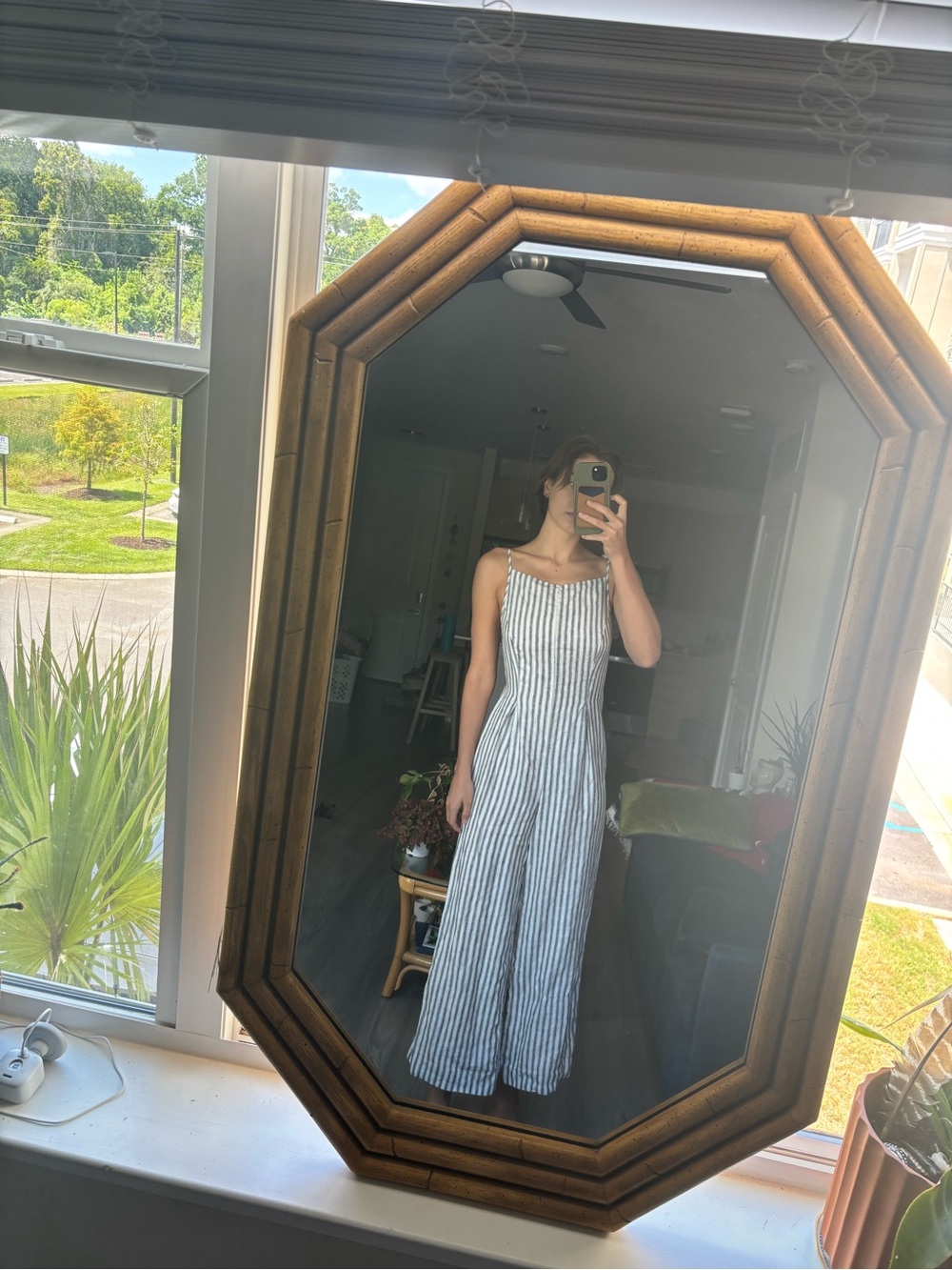 ReformationStriped linen Jumpsuit - White & Navy